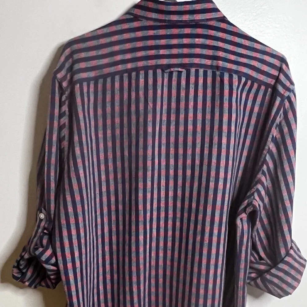 Banana Republic Linen Standard Fit Men's XL Button Down Red Checkered